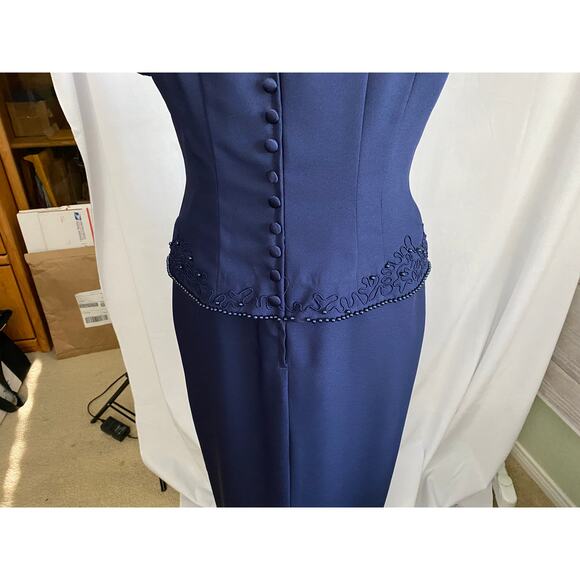J. R. Nites Petites by Caliendo Blue Beaded Detail Evening Gown Maxi 4 Petite - Picture 7 of 12